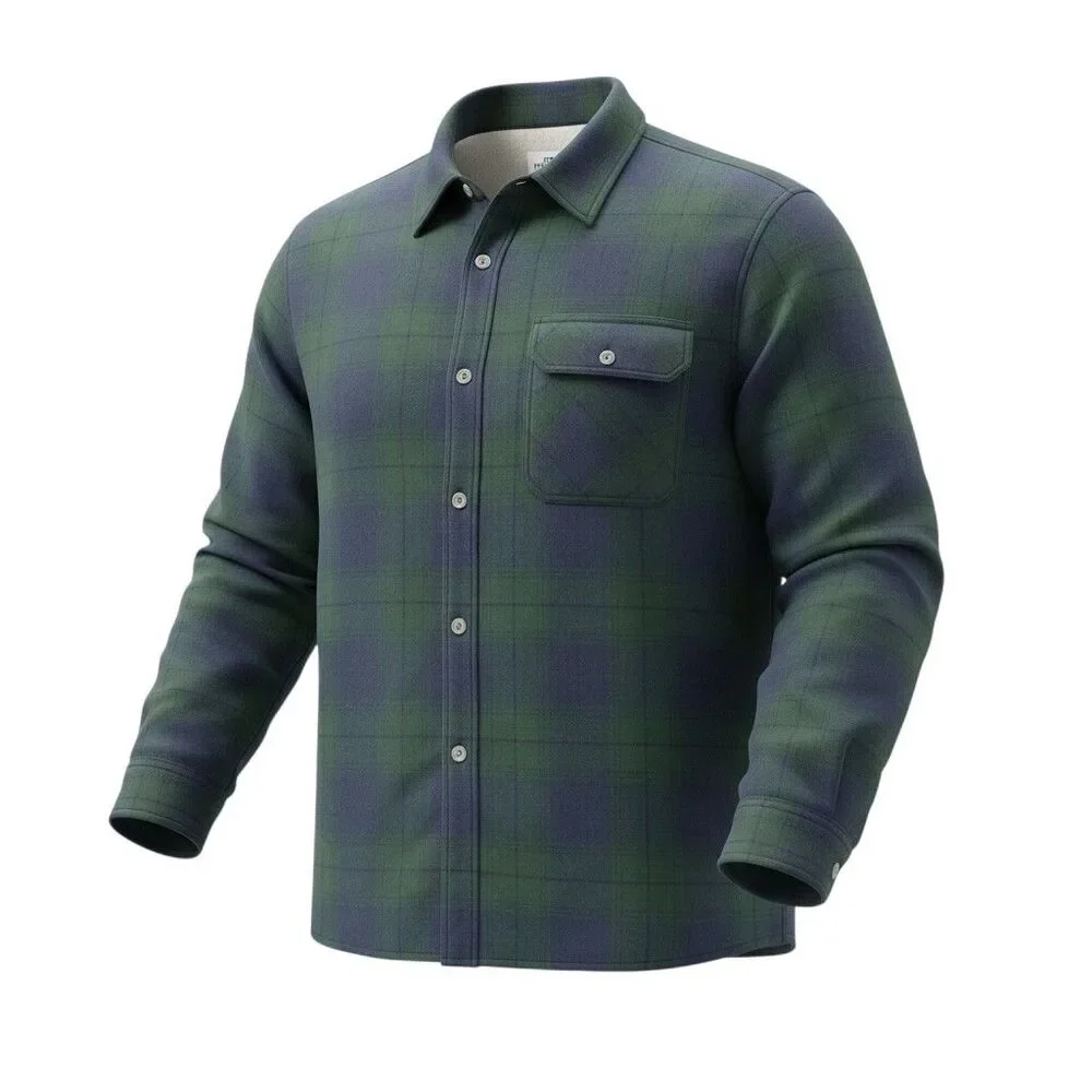 The North Face Mens 2XL Green Plaid Sherpa Lined Heavyweight Flannel Shirt